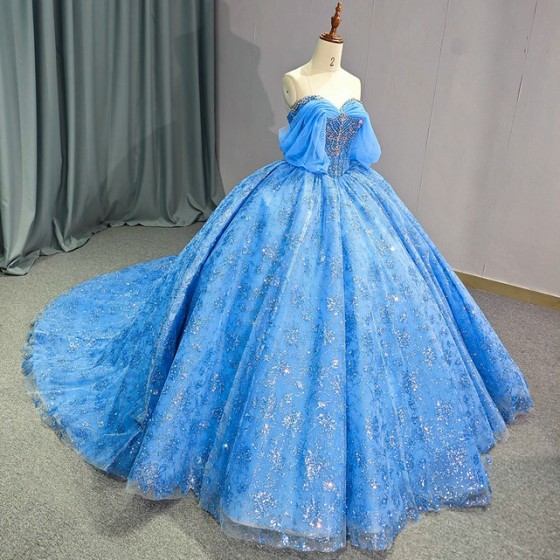 2024 Autumn New Sequin Party Dress Luxury Quinceanera Dresses Elegant Off The Shoulder Ball Gown Real Photo Prom Dress For Girl