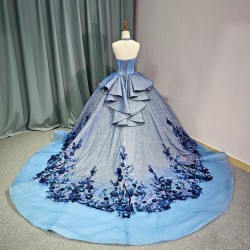 2024 Blue Quinceanera Dresses for Sweet 15 Year Sexy Halter Puffy Ball Gown Lace Appliques Princess Gowns vestido de quinceanera