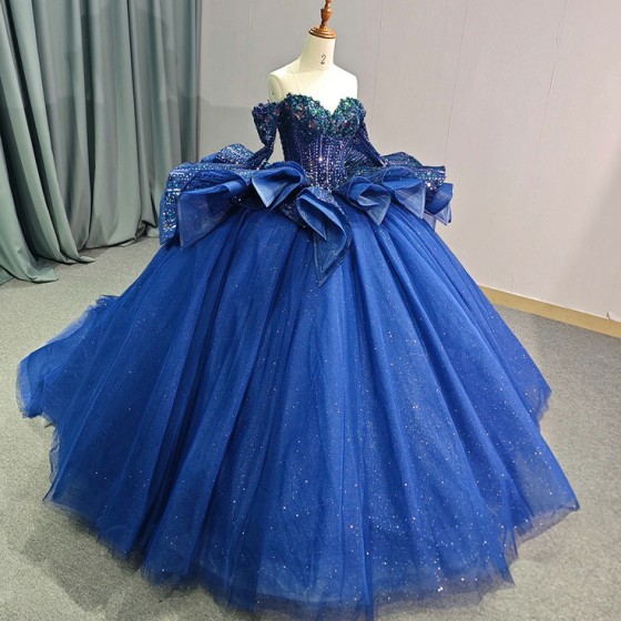 2024 Blue Sweetheart Quinceanera Dress Princess Beads Crystals Ruffles 16th Ball Gown Birthday Party vestidos 15 anos