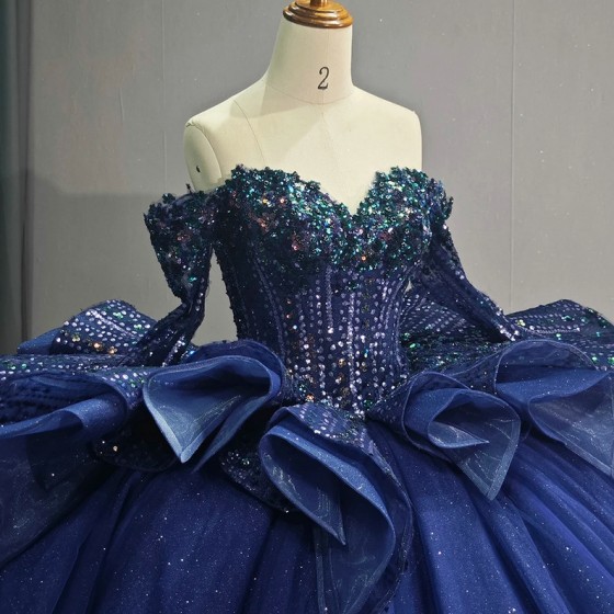 2024 Blue Sweetheart Quinceanera Dress Princess Beads Crystals Ruffles 16th Ball Gown Birthday Party vestidos 15 anos