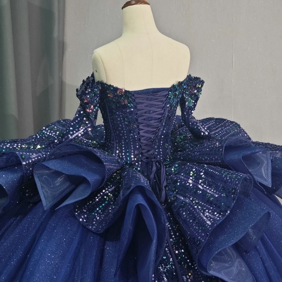 2024 Blue Sweetheart Quinceanera Dress Princess Beads Crystals Ruffles 16th Ball Gown Birthday Party vestidos 15 anos