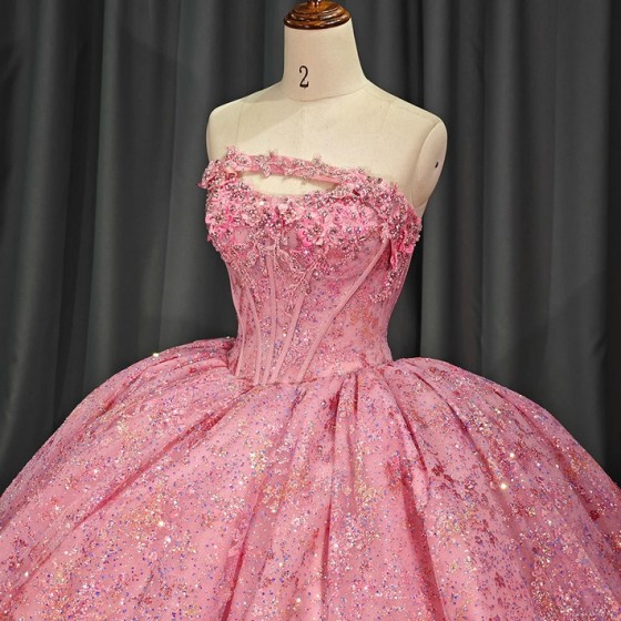 2024 Pink Quinceanera Dresses 3D Flowers Appliques Beading Sequins Sweetheart Ball Gowns Princess Graduation Vestidos De 15 Anos