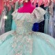 2024 Aqua Blue Quinceanera Dresses Off Shoulder Ball Gown Sweet 16 Dress Beading Appliques Lace Sequins Birthday Party Gowns