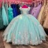 2024 Aqua Blue Quinceanera Dresses Off Shoulder Ball Gown Sweet 16 Dress Beading Appliques Lace Sequins Birthday Party Gowns