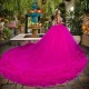 2024 Ball Gown Hot Pink Quinceanera Dress Beads Crystal Tull Tiered Vestido De 15 Anos Sweet 16 Birthday Pageant Princess