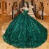 2024 Blackish Green Shiny Quinceanera Dress Ball Gown Sequins Applique Lace Beaded Tull Off Shoulder Sweet 16 Vestido De 15 Anos