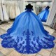 2024 Blue Princess Ball Gown Quinceanera Dress Lace Appliques Beads Tull Sweet 16 Dress vestidos Birthday Party Gown