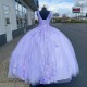 2024 Lavender Quinceanera Dress V Neck Appliques Lace Handmade Flower Ball Gowns Vestidos De 15 Anos