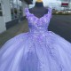 2024 Lavender Quinceanera Dress V Neck Appliques Lace Handmade Flower Ball Gowns Vestidos De 15 Anos