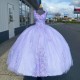 2024 Lavender Quinceanera Dress V Neck Appliques Lace Handmade Flower Ball Gowns Vestidos De 15 Anos