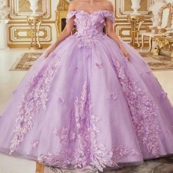 2024 Lavender Shiny Ball Gown Quinceanera Dresses 3DFlowers Applique Beading Sweet 15 16 Dress Corset vestidos de 15 anos