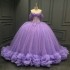 2024 Lavender Shiny Off the Shoulder Princess Quinceanera Dresses Applique Tull Tiered Gown Sweet 16 Vestidos De 15 Anos