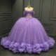 2024 Lavender Shiny Off the Shoulder Princess Quinceanera Dresses Applique Tull Tiered Gown Sweet 16 Vestidos De 15 Anos