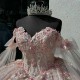 2025 Light Pink Shiny Quinceanera Dress Off the Shoulder Ball Gown Appliques Lace Beading Sequins Sweet 16 Dress Vestido De 15