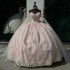 2025 Light Pink Shiny Quinceanera Dress Off the Shoulder Ball Gown Appliques Lace Beading Sequins Sweet 16 Dress Vestido De 15