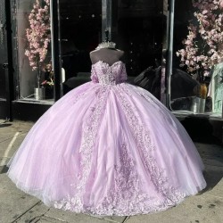 2024 Lilac Beading Puffy Ball Gown Elegent Princess Appliques Lace Sequin Quinceanera Dresses