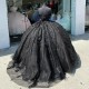 2024 Luxury Black Princess Quinceanera Dresses Beading Appliques Flower Party Dress Tulle Elegent Sweet Vestido De 15 16 Anos