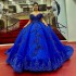 2024 Luxury Blue Shiny Quinceanera Dresses Off the Shoulder For 15 Party Princess Appliques Lace Beads Birthday Party Dress