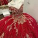 2024 Luxury Red Princess Quinceanera Dresses Gold Appliques Beads Party Dress Tulle Elegent Sweet Vestido De 15 16 Anos