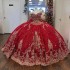 2024 Luxury Red Princess Quinceanera Dresses Gold Appliques Beads Party Dress Tulle Elegent Sweet Vestido De 15 16 Anos