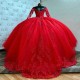 2024 Red Ball Gown Quinceanera Dress Lace Applique Beads Long Sleeved Train XV Princess Vestidos De 15 Anos Birthday Sweet 16