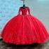 2024 Red Ball Gown Quinceanera Dress Lace Applique Beads Long Sleeved Train XV Princess Vestidos De 15 Anos Birthday Sweet 16