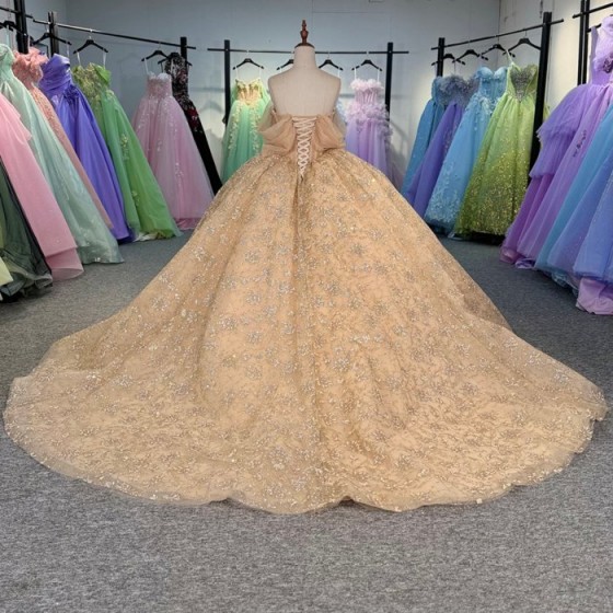 2025 Gold Quinceanera Dress Sweet 15 Evening Dress Crystal Sleeveless Ball Gown Beading Vestido De Niña De Las Flores