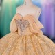 2025 Gold Quinceanera Dress Sweet 15 Evening Dress Crystal Sleeveless Ball Gown Beading Vestido De Niña De Las Flores