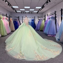 2025 Green Quinceanera Dress Sweet 15 Evening Dress Crystal Sleeveless Ball Gown Beading Vestido De Niña De Las Flores