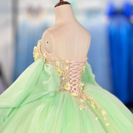 2025 Green Quinceanera Dress Sweet 15 Evening Dress Crystal Sleeveless Ball Gown Beading Vestido De Niña De Las Flores