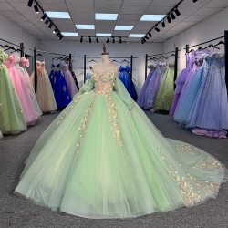 2025 Green Quinceanera Dress Sweet 15 Evening Dress Crystal Sleeveless Ball Gown Beading Vestido De Niña De Las Flores