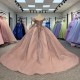 2025 Quinceanera Dress Iridescent Pink Ball Gown 3D Flower Sweet Princess Quinceanera Dress Custom Beaded Birthday Party Prom Dresses