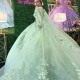 3D Flowers Floral Appliques Lace Sage Green Quinceanera Dresses Ball Gown Off The Shoulder Corset Vestidos De XV 15 Anos