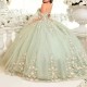 3D Flowers Sage Green Princess Ball Gown Quinceanera Dress Applique Lace With Cape Sweet 16 Dress vestidos Birthday Party Gown