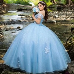 Asulla Off The Shoulder Quinceanera Dress Long Puffy Princess Sweet 16 Ball Gowns Lace Appliques