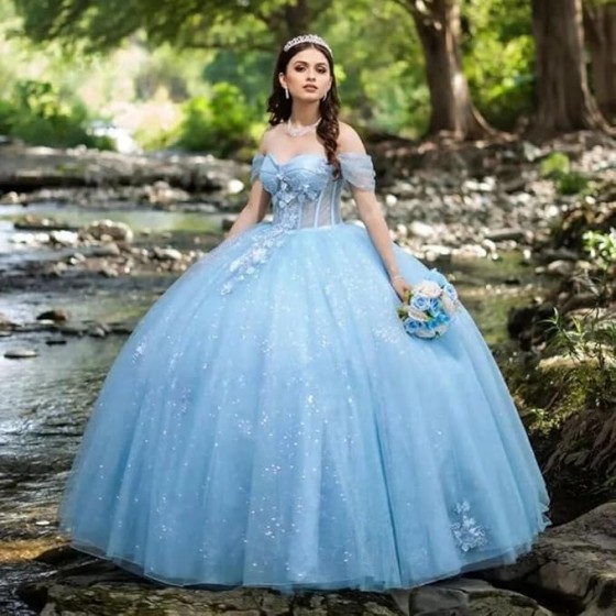 Asulla Off The Shoulder Quinceanera Dress Long Puffy Princess Sweet 16 Ball Gowns Lace Appliques