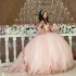 Beaded Pink Ball Gown Quinceanera Dresses Appliques Lace Long Sleeved Sweet 16 Dress Pageant Gowns vestido de 15 anos