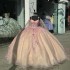 Beaded Pink Princess Sweetheart Ball Gown Quinceanera Dress Appliques Tull With Cape Party Gowns Vestidos De 15 Anos