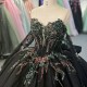 Black Beautiful Multi-color Printed Bow Quinceanera Dress Beading Detachable Sleeves Sweet 16 Vestidos De 15 Anos