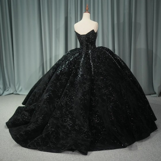 Black Charro Quinceanera Dresses Ball Gown Strapless Lace Up Sequins Mexican Sweet 16 Dresses 15 Anos vestidos de 15 quinceanera