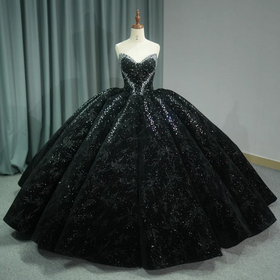 Black Charro Quinceanera Dresses Ball Gown Strapless Lace Up Sequins Mexican Sweet 16 Dresses 15 Anos vestidos de 15 quinceanera