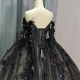 Black Sweetheart Quinceanera Dresses Ball Gown Off The Shoulder Tulle Organza Beads Crystal Cape Sleeve vestidos de quinceanera