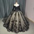 Black Sweetheart Quinceanera Dresses Ball Gown Off The Shoulder Tulle Organza Beads Crystal Cape Sleeve vestidos de quinceanera