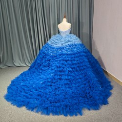 Blue Puffy Quinceanera Dresses Ball Gown Strapless Tulle Beading Mexican Sweet 16 Dresses 15 Anos vestidos de 15 quinceanera