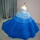 Blue Puffy Quinceanera Dresses Ball Gown Strapless Tulle Beading Mexican Sweet 16 Dresses 15 Anos vestidos de 15 quinceanera