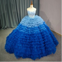 Blue Puffy Quinceanera Dresses Ball Gown Strapless Tulle Beading Mexican Sweet 16 Dresses 15 Anos vestidos de 15 quinceanera