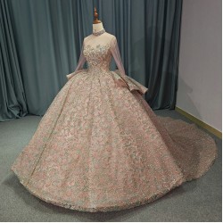 Charming Ball Gown Long Sleeves Quinceanera Dresses Sequins High Neck 3D Floral Brithday Dance Party vestido 15 anos quinceanera