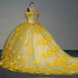 Elegant Sweetheart Yellow Quinceanera Dress Charming Off The Shoulder Party Dress Ball Gown Flower Girl Sweet 16 Gown Vestidos