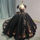 Emerald Black Ball Gown 15 Year Old Quinceanera Dresses Appliques Vestidos De Fiesta Birthday Party Dress With Spaghetti Straps