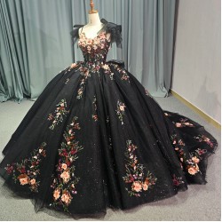 Emerald Black Ball Gown 15 Year Old Quinceanera Dresses Appliques Vestidos De Fiesta Birthday Party Dress With Spaghetti Straps